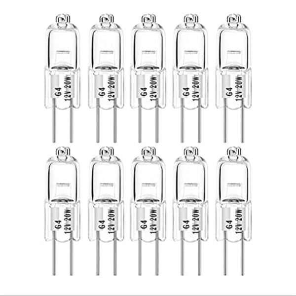 億兆堂 ミニハロゲン電球 G4口金 10個入り 高輝度 長寿命 取付簡単 20W AC/DC 12V 電球色2700k 透明 クリアレンズ T3 交換用電球 JC 2ピンタイプ キッチン テーブル ペンダント ランプ バイピン電球 明るい白色 デスク照明 豆電球 長持ちエコ 電気節約